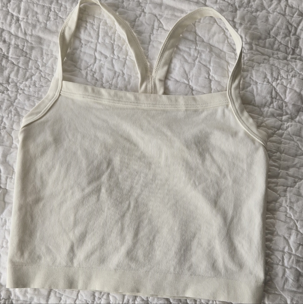 Gymshark Cream Cropped Tank Top with Thin Straps